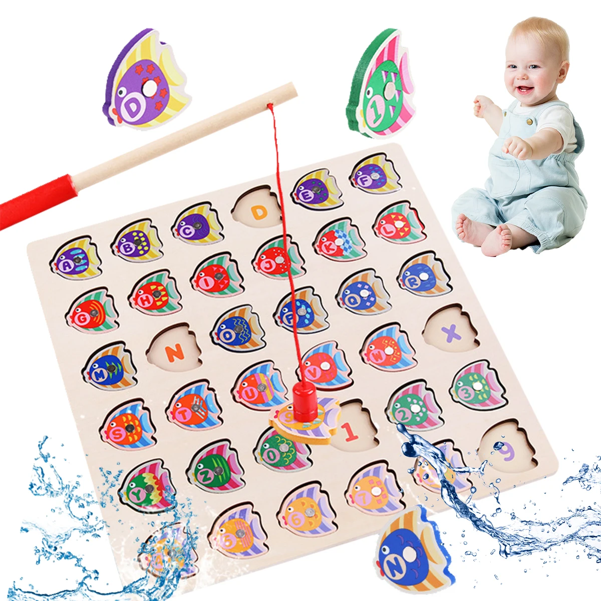 

36pcs Magnetic Wooden Fishing Game Toy for Kids Alphabet Fish Catching Counting Games Kids Puzzle Numbers Letters Learning Toys