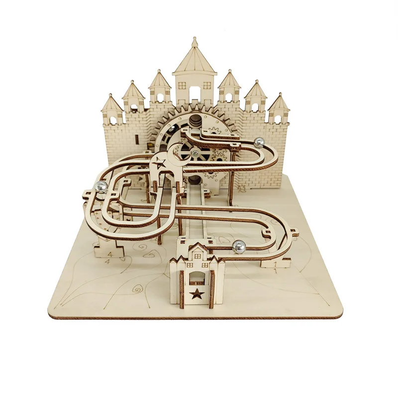 

Parent-child interactive DIY wooden assembly 3D three-dimensional Jigsaw Toy Machine Castle Ball Joint, factory wholesale