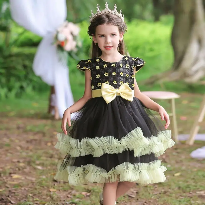 

Fashion Girl Princess Vintage Dress Tulle Child Vestido Puff Sleeve Pink Wedding Party Birthday Tutu Dress Child Clothes 4-12Y