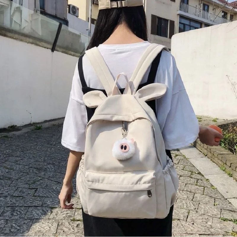 Fashion Pink School Bags for Girls Designer Kawaii Pig Ear Animal School backpack Women Travel Outing Bags Student Book Bag