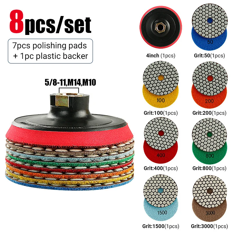 8 шт./компл. 4-дюймовая сухая полировальная подушечка острая гибкая 100 мм алмазные