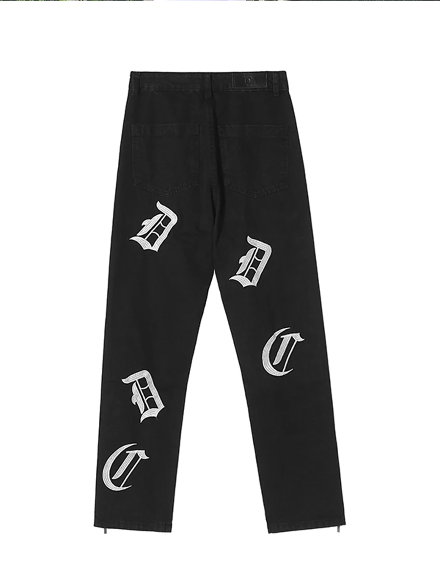 European and American Retro Embroidered Washed Jeans Tide Brand Hip-hop Straight Loose Trousers Men Y2K Men Jeans Streetwear