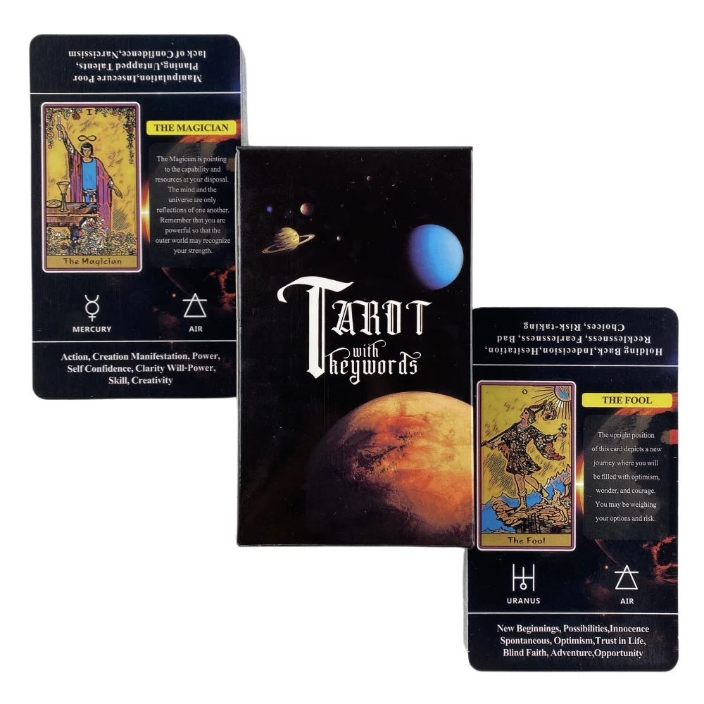 

Карты Таро С Ключевые слова всадника, исследование для начинающих со значениями на обратной чакре, планете, зодиака, гадания, настольные игры