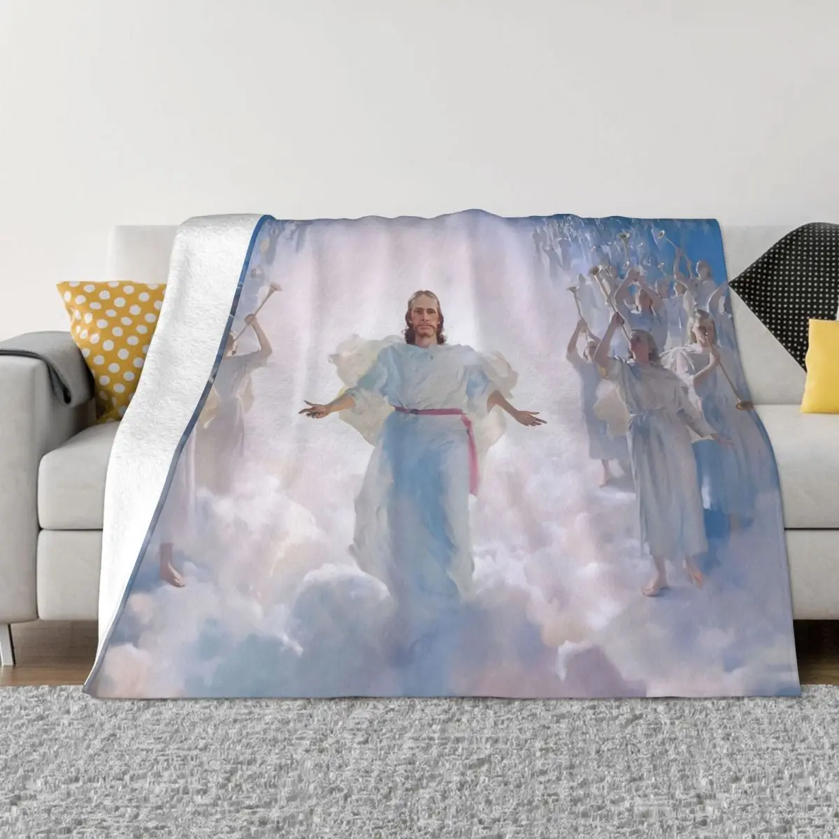 

Jesus Christ In Heaven With Angels Christian Catholic Blankets Coral Fleece Plush Decoration Bedroom Bedding Couch Bedspread