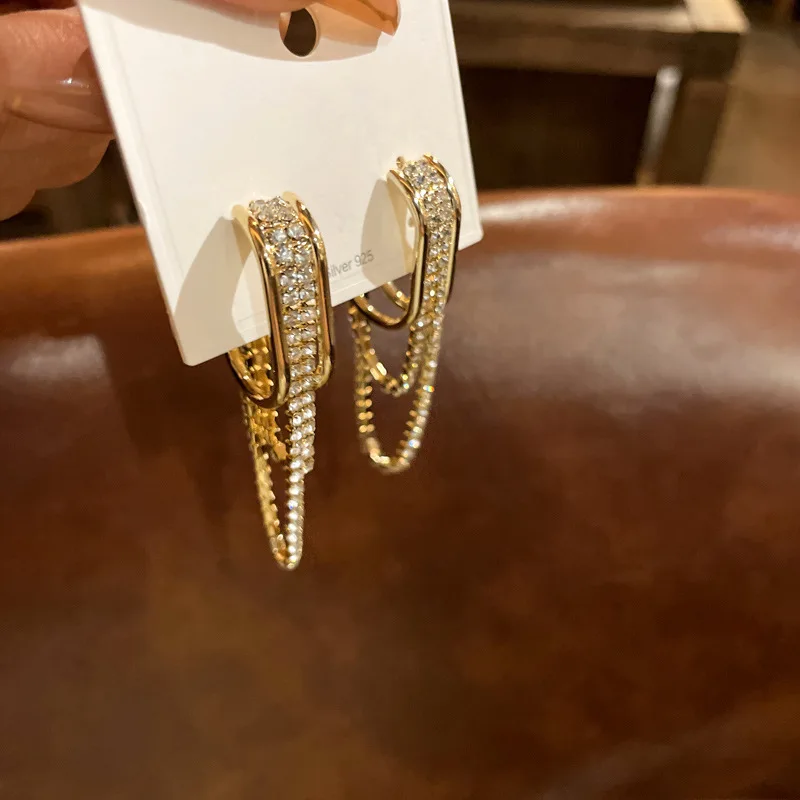 2022 новые золотые ювелирные изделия стразы серьги с кисточками для женщин модные ювелирные изделия темпераментные кристаллы Женская драгоц...