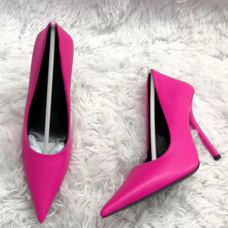 

Fuchsia Matte Leather Pointy Toe Shoes Women Top Leather 10CM Stiletto Heel Banquet Dress Shoes Shallow Slip-on Wedding Bride