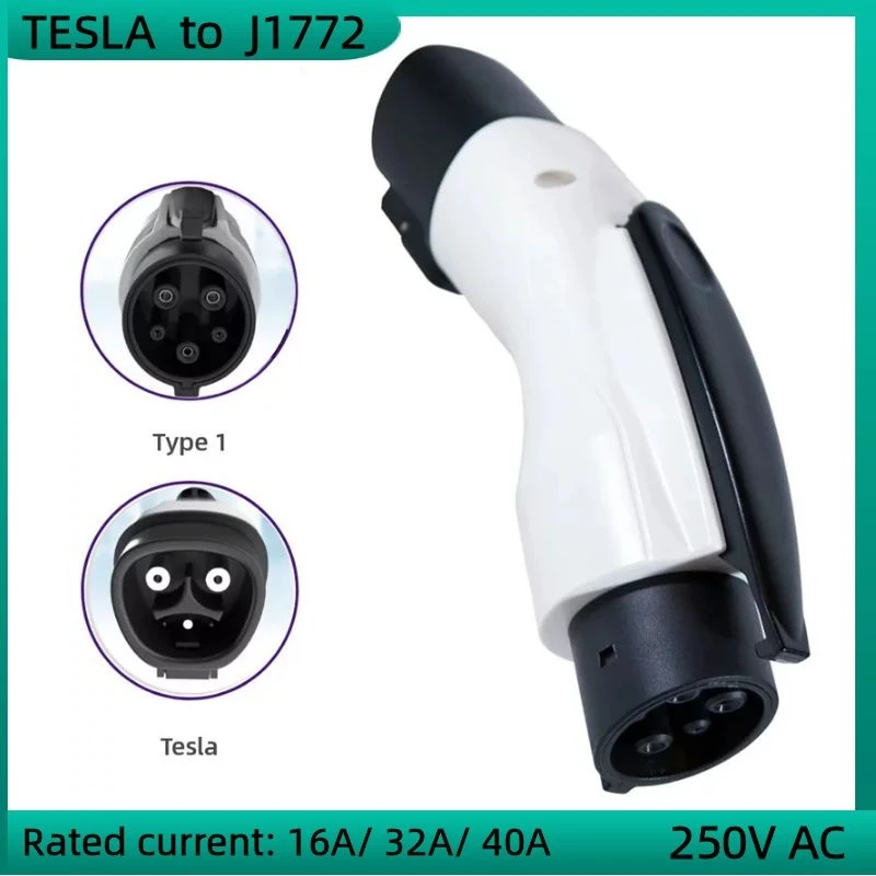 

High Quality TESLA to Type1 EV Adaptor 40A 250V AC Use for SAE J1772 Vehicles Charging and Another Side to Tesla Male EV Plug