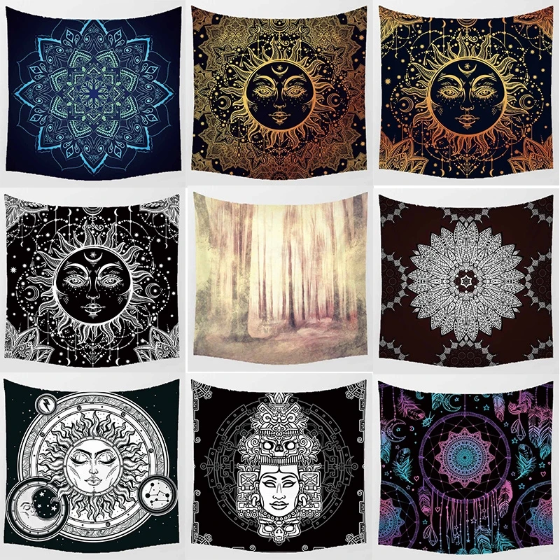 

Home Decor Tapestry Wall Hanging Smile Sun Pattern Decorative Mandala Flowers Wall Hanging Tapestry
