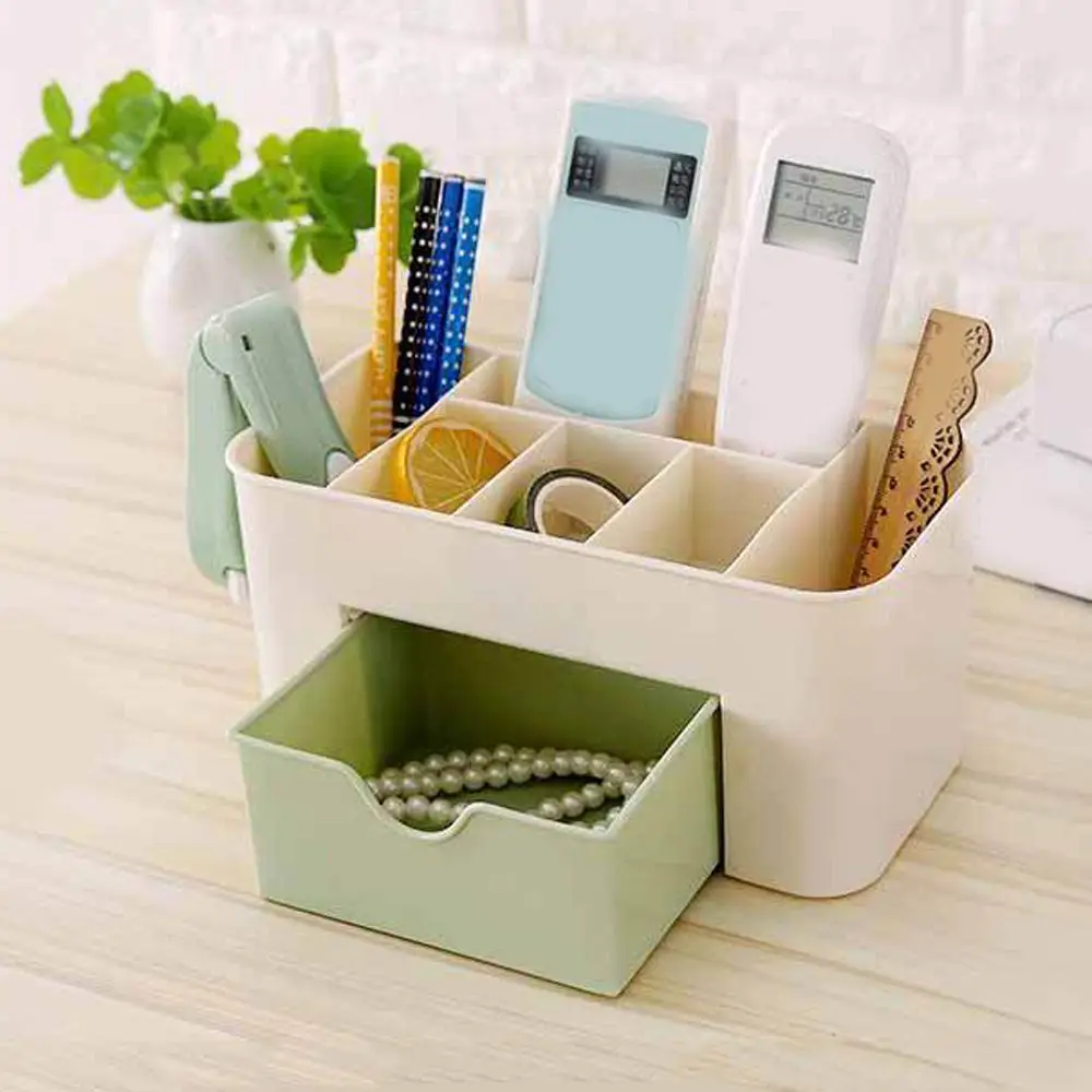 

Makeup Storage Organizer Plastic Cosmetic Drawer Comestic Brush Storage Box with Drawer Cotton Swabs Stick Desktop Sundry Holder