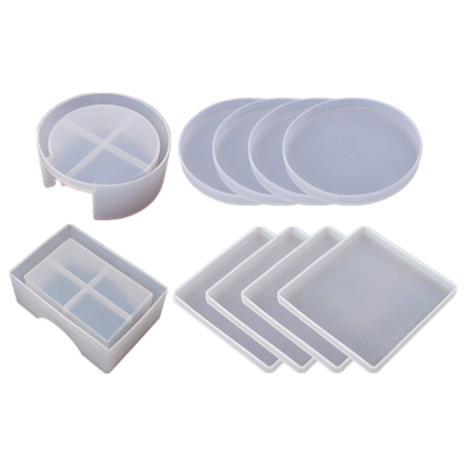 

Silicone Coaster Molds for Resin Casting,Epoxy Resin Coaster Molds Kit Including 8 Pcs Coasters and 2 Pcs Holders Molds