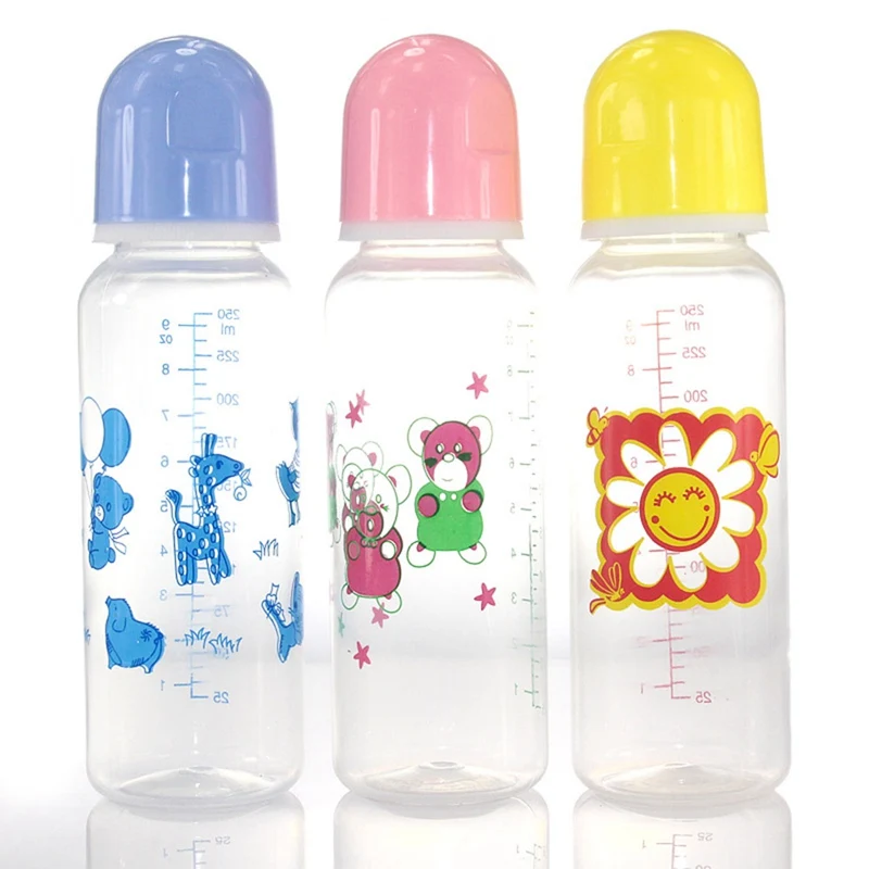 

250ml Cute Baby Bottle Infant Newborn Children Learn Feeding Drinking Bottle Kids Standard Caliber PP Bottles Color Random