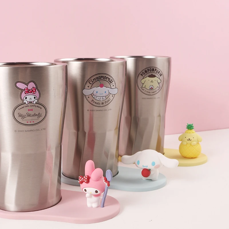 

Cartoon Sanrioed Kawaii Cinnamoroll Steel Cup Jewelry Girl Heart My Melody Desktop Metal Ornament Cold Drink Cup Festive Gifts