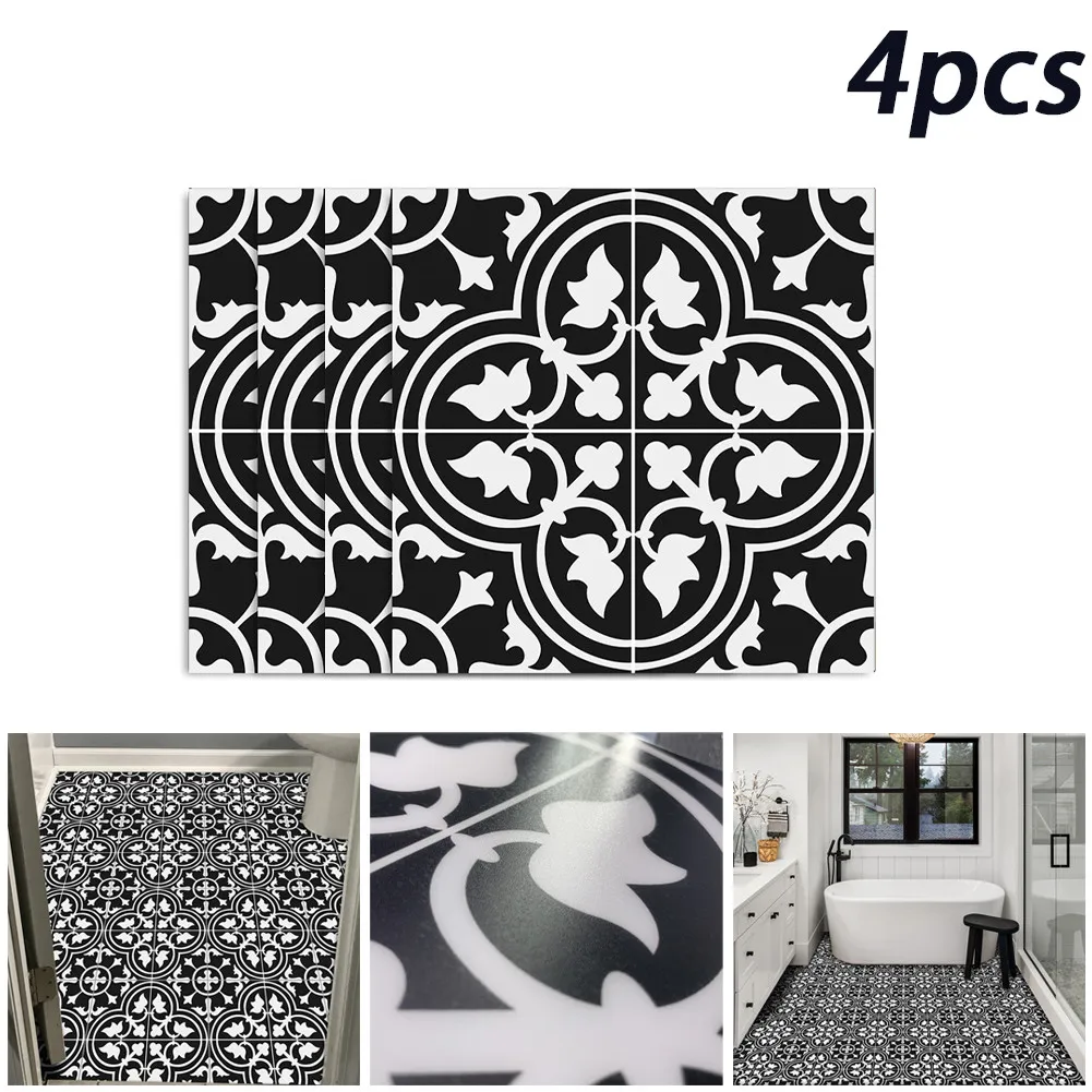 

4Pcs 30*30CM PVC Waterproof 3d Floor Sticker Abstract Decal Non-slip Tile Paste Matte Film Pasteable Kitchen Bathroom Home Decor