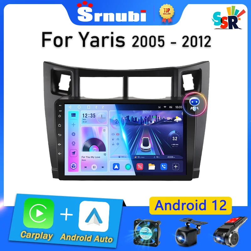 2 din radia samochodowego Srnubi z systemem Android 12 dla Toyota Yaris 2005-2012 Odtwarzacz multimedialny 2din Carplay Auto Stereo GPS DSP DVD