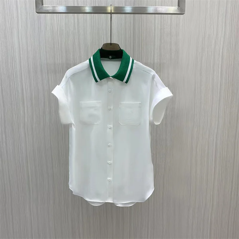 

Блузка женская шелковая с коротким рукавом, белая, лето 2022