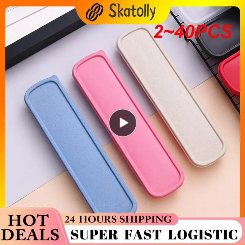 2~40PCS Wheat Straw Tableware Box Multicolor Portable Cutler