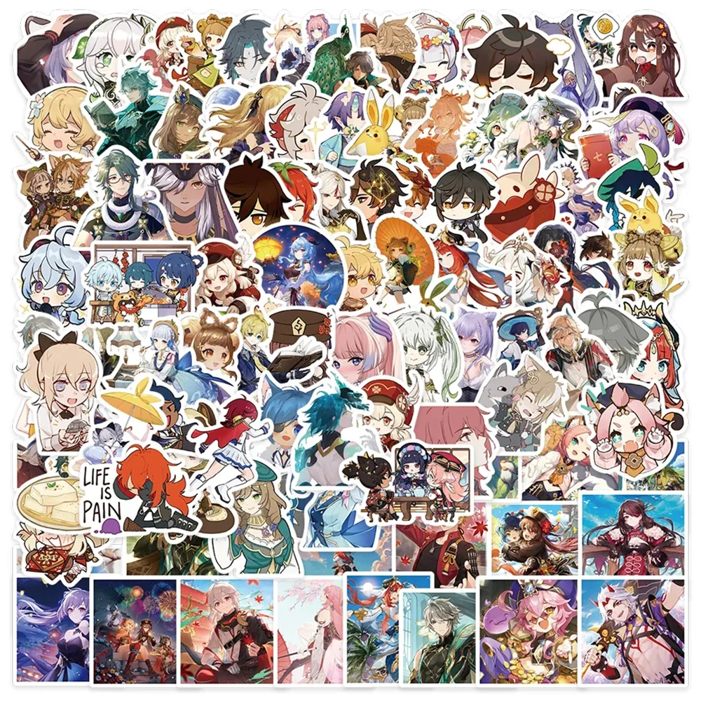 

10/30/50/100pcs Cute Game Genshin Impact Stickers Anime Cartoon Decal Laptop Skateboard Car Waterproof Cool Sticker Kids Toys