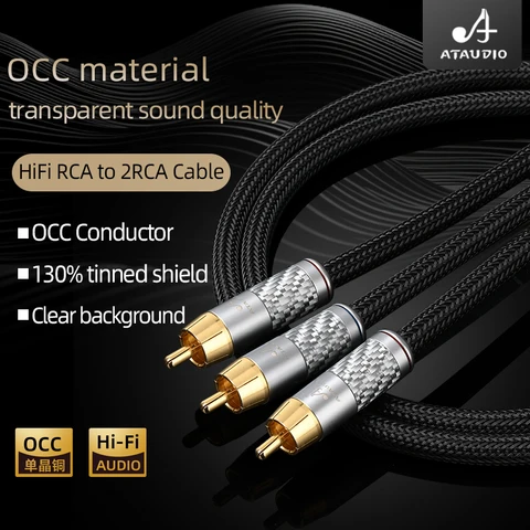 Аудиокабель ATAUDIO 6N OCC HiFi RCA на 2RCA для CD AMP Позолоченный разъем RCA штекер на 2RCA штекер Кабель-адаптер