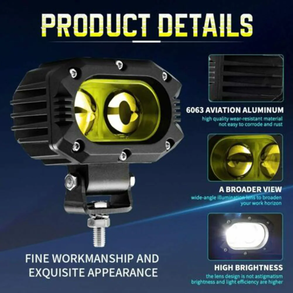 

Driving Lamp LED Work Light 9-32V DC Accessories Parts 4in Vehicle W/ Mounting Bracket Waterproof Yellow 1pcs 4500K