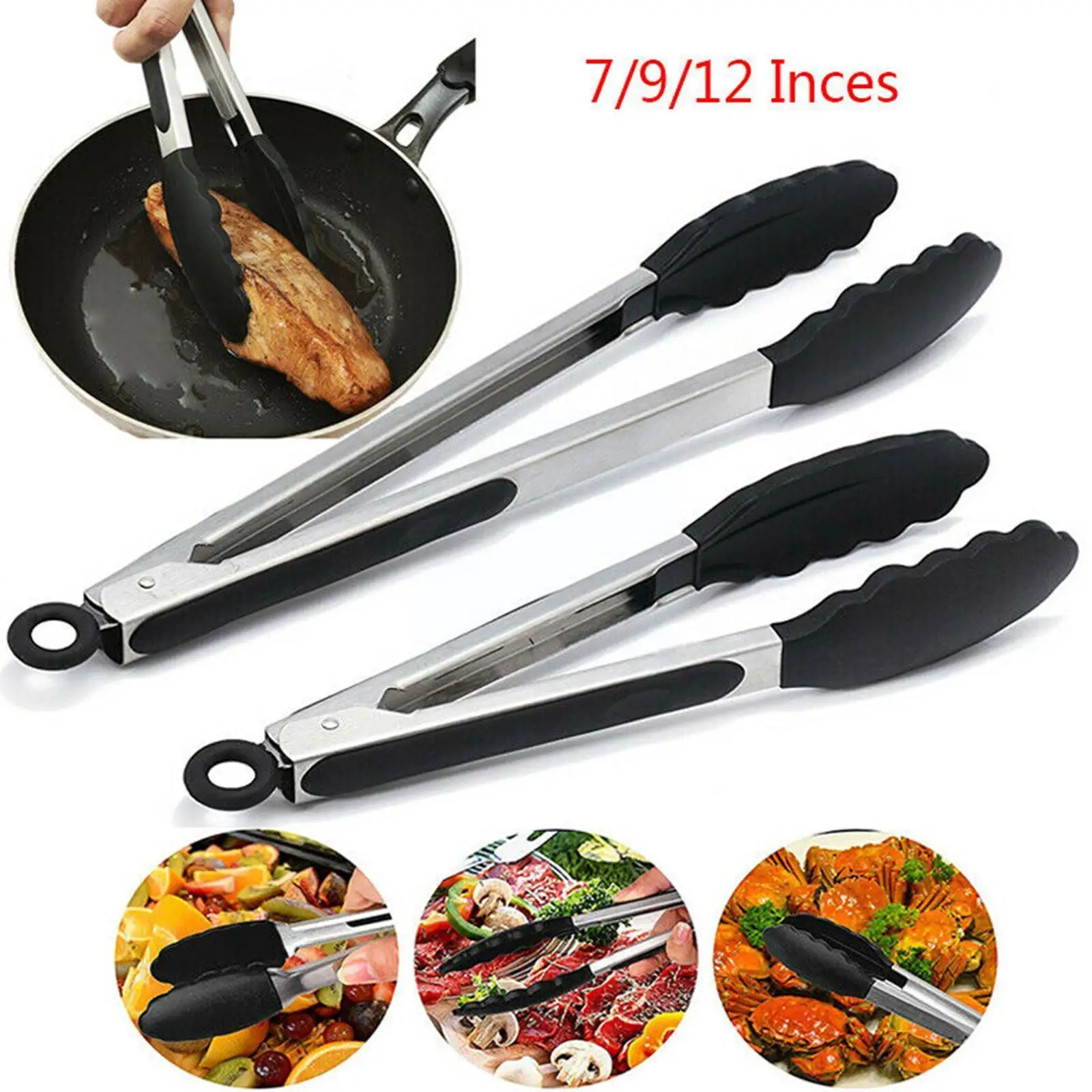 

Food Tong Stainless Steel Kitchen Tongs Silicone Nylon Tools Clamp Cooking Kitchen Accessories Clip Salad Grill BB F6T9