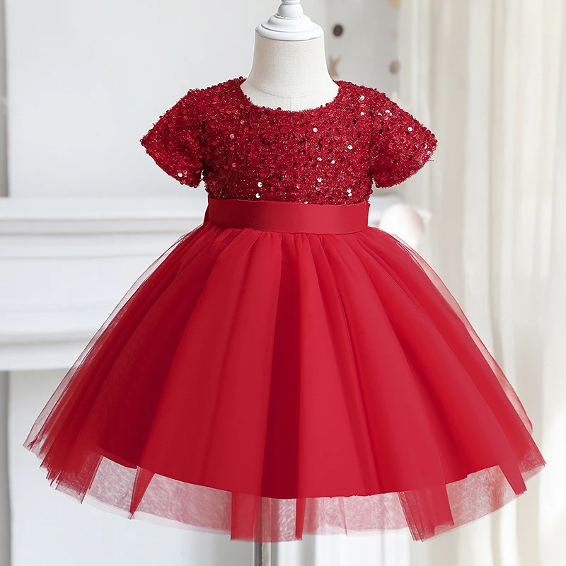 

Girls Dresses For Kids Wedding Birthday Princess Tulle Mesh Sequin Tutu Prom Gown Elegant Party Children Christmas Clothes 3-8Y