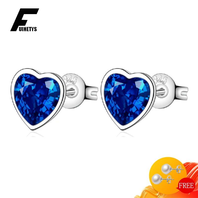 

FUIHETYS Heart Earrings 925 Silver Jewelry with Zircon Gemstone Ornaments for Women Wedding Engagement Party Gift Stud Earring