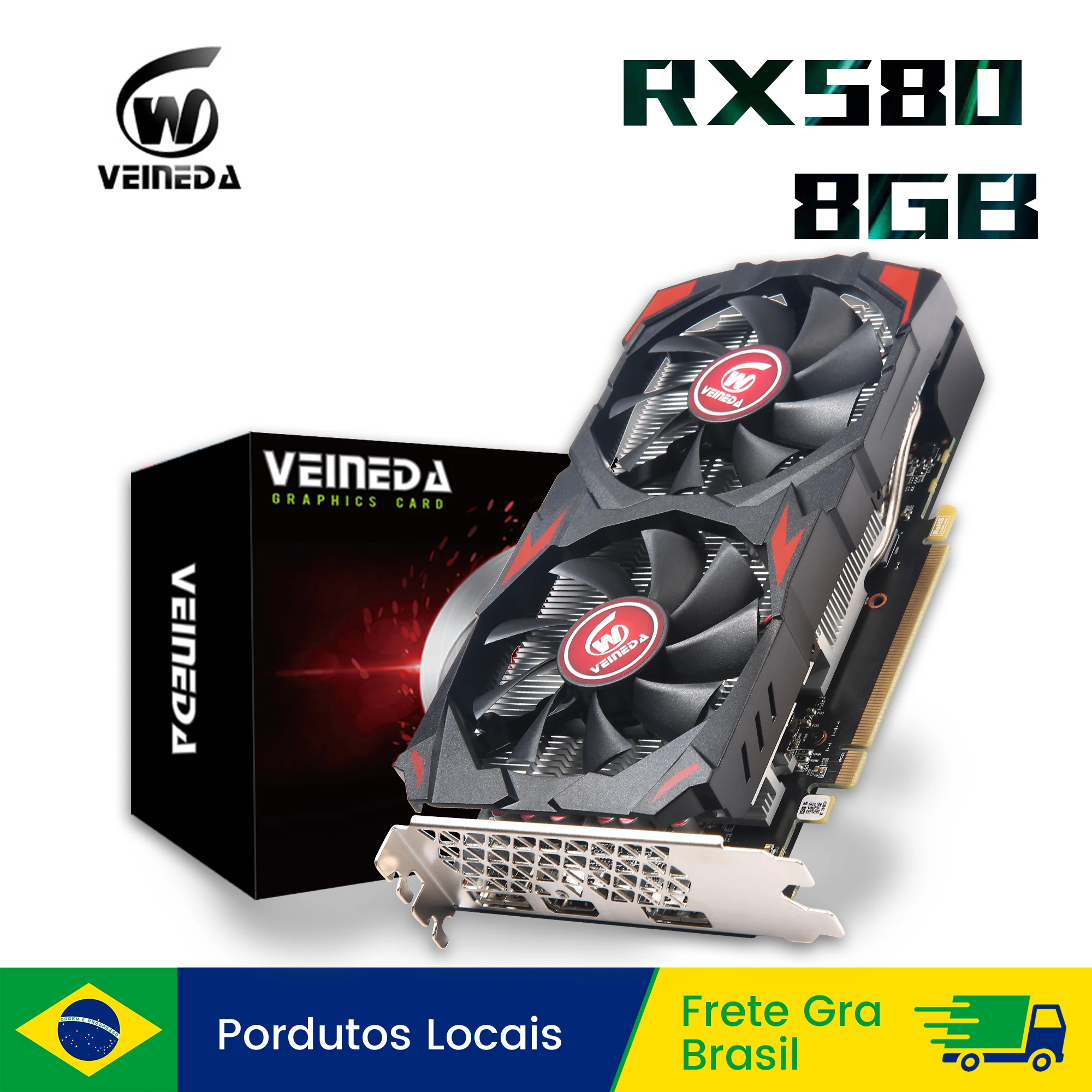 Placas gráficas Veineda RX 580 8GB 2048SP Placa De Video Gaming GDDR5 256Bit PCI Express 3.0 × 16 GPU rx580 8g