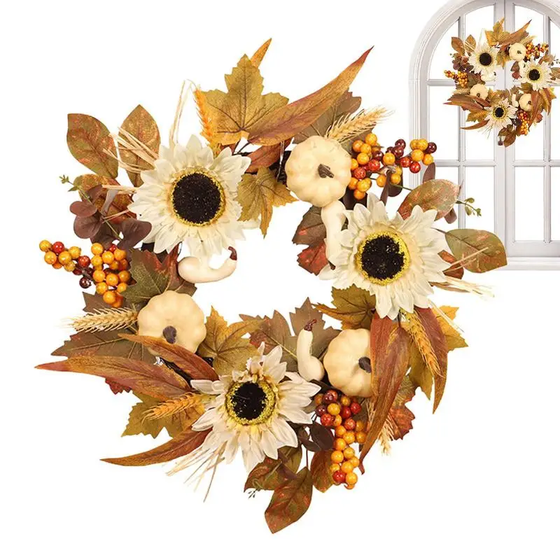 

Autumn Wreath Reusable Artificial Autumn Pumpkin Wreath Portable Seasonal Sunflower Horror Leaves Multipurpose Party Accessory