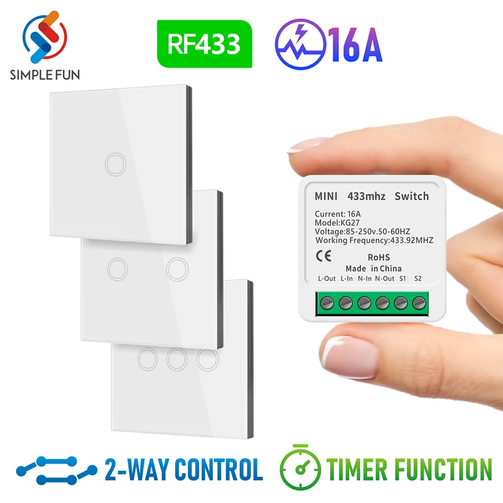 

16A 220V Smart Light Switch Mini Breaker Module,433MHz Wireless Rf Touch Button Wall Switch,Supports 2way Control Timer LED Lamp