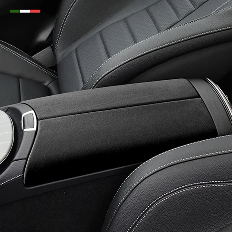 

Верхняя замшевая крышка подлокотника автомобиля для Mercedes Benz E-Class 2016-2022, защитная накладка центрального управления, внутренняя молдинговая отделка
