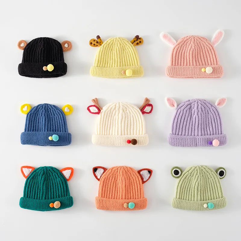 Korean Kawaii New Kids Cartoon Ears Hats Candy Color Wool Warm Caps for Boys Girls Cap Winter for Kids Children Beanies