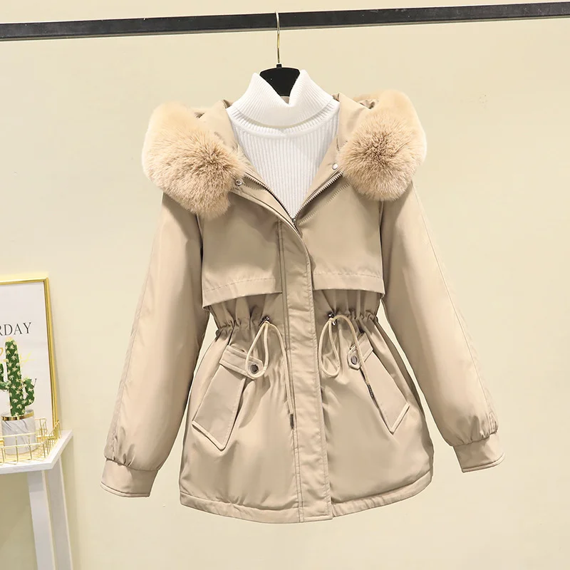 Medium length style overcame women's 2022 winter new Korean version thickened loose cotton padded clothes Large women's cotton