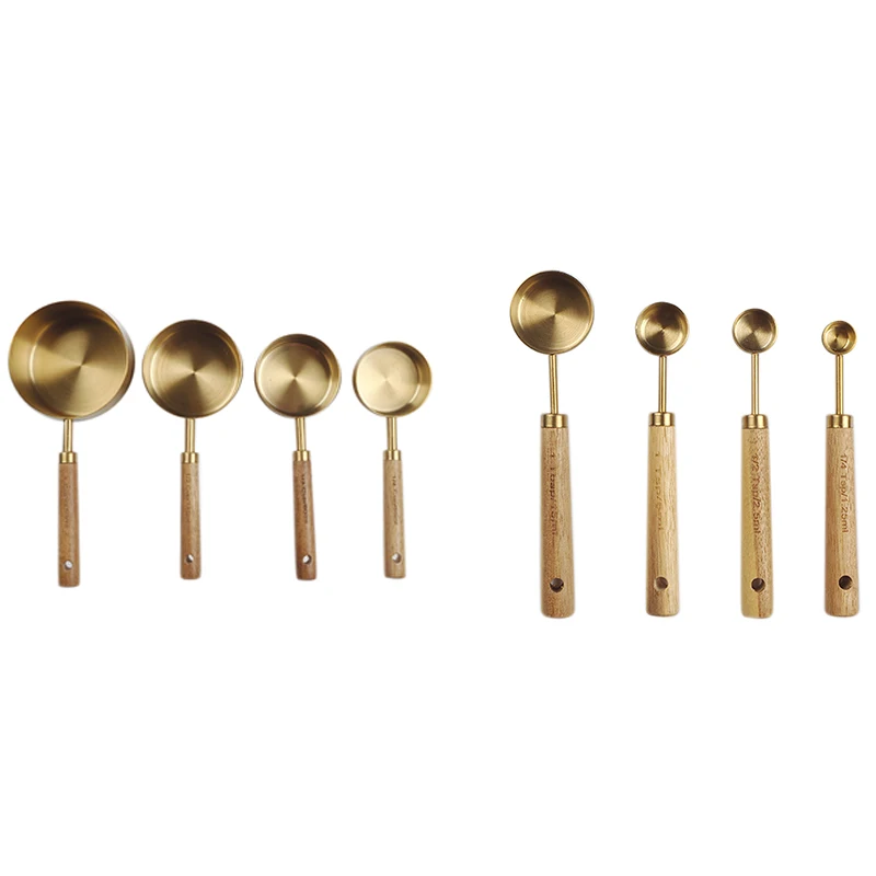 

Measuring Spoons Set Wood Handle Stainless Steel Measuring Scoop Baking Tool Kit Kitchen Accessories