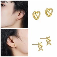 simple 925 sterling silver ear needle heartstar sweet romantic hoop earrings stud earrings for women fine fashion jewelry gifts