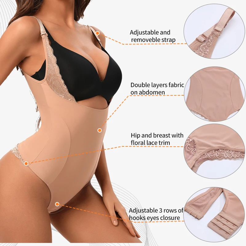 Lace Thongs Bodysuit Shapewear Women Seamless Full Body Shaper Waist Slim Tummy Control Underwear Flat Belly Underbust Corset