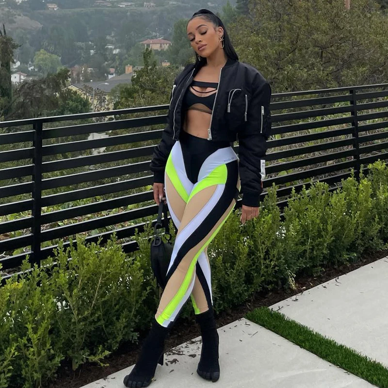 

ZWINZ Contrast color stitching printing sexy leggings high waist temperament slim fit elastic comfortable soft pants 2022 new