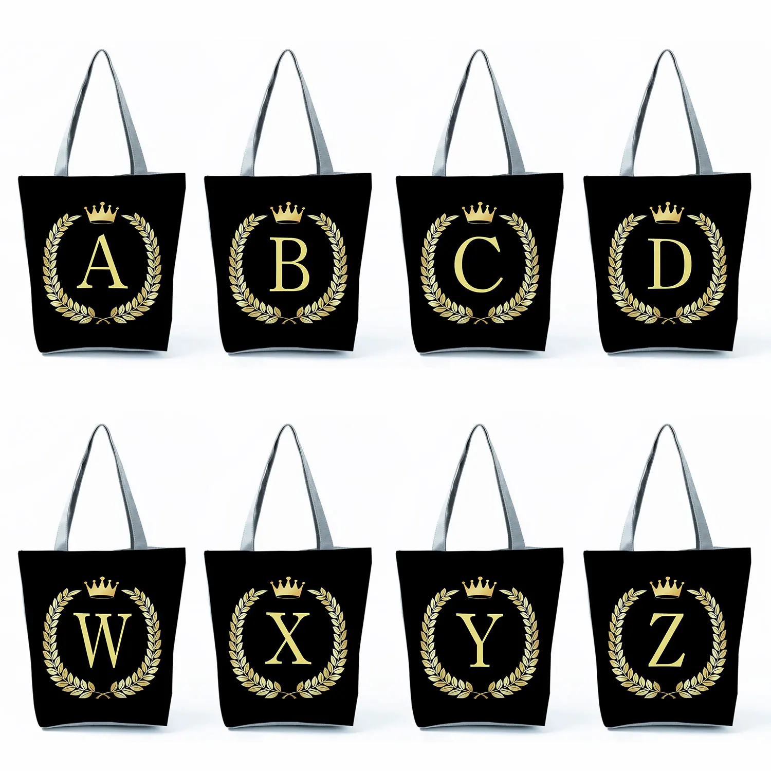 

Portable Crown 26 Letter Series Handbag Foldable Reusable Shopper Harajuku Style Bag Student Print Tote Bag Ladies Shopping Bag