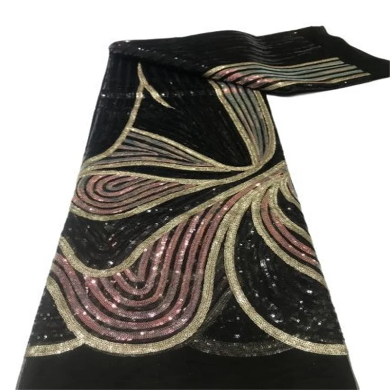 

Latest Embroidery African Lace Fabric 5 Yards High Quality Nigerian Women Wedding ChampagneFrench Tulle Lace Material