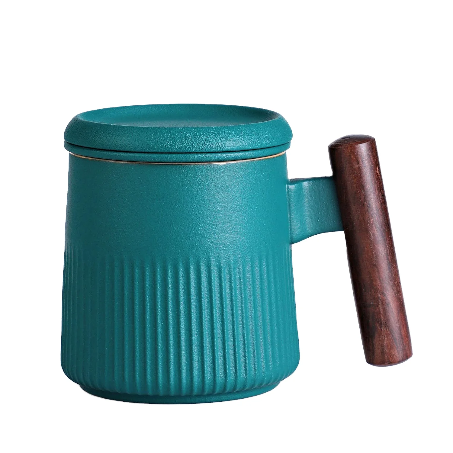 

Wholesale Porcelain Tea Mugs 13.5oz Ceramic Tea Mug with Infuser And Lid in Green