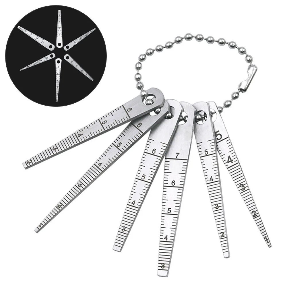 

Feeler Meters 6pcs/set Stainless Steel Taper Gauge 0-7mm Aperture Scale Wedge Feeler Gauge Aperture Scale Hole Measuring Ruler