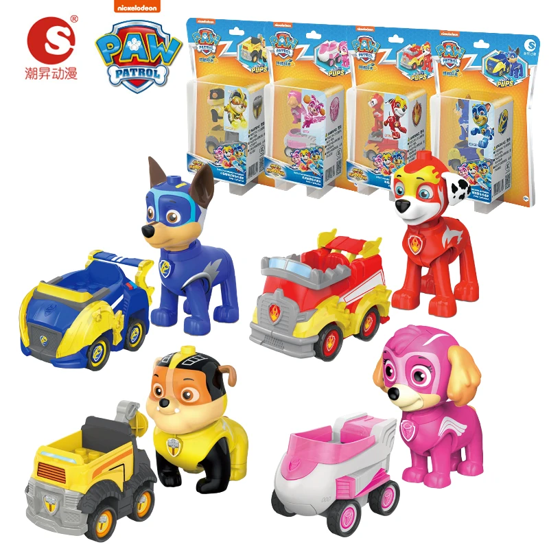 

Genuine Paw Patrol Mighty Pups Super Paws Vehicle Diecast Cars Blocks Toys Chase Skye Marshall Action Figure Model Kids Gifts