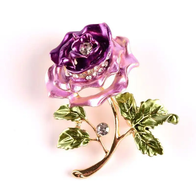 

Elegance Flower Pin Rhinestone Fashion Jewelry Purple Color Painted Rose Brooch Gold Color Giraffe Breast Metal Pin Lady Garment