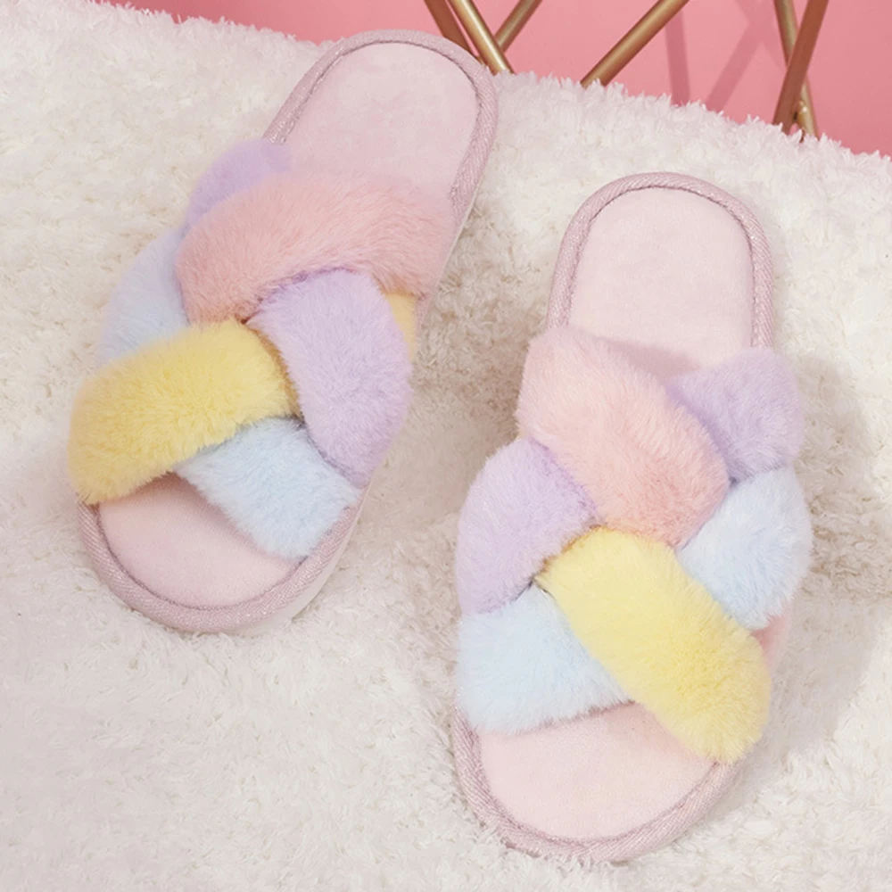 

Winter Female Warm Slippers Candy Color Indoor Outdoor Wear Thick Leisure Fashion Cross Cotton Furry Women Home Slippers qt495