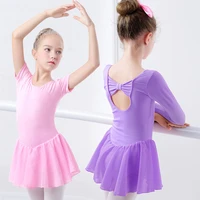 ballet dress gymnastics leotards for girls kids short sleeve ballet dancewear chiffon skirts kids bowknot dance leotards