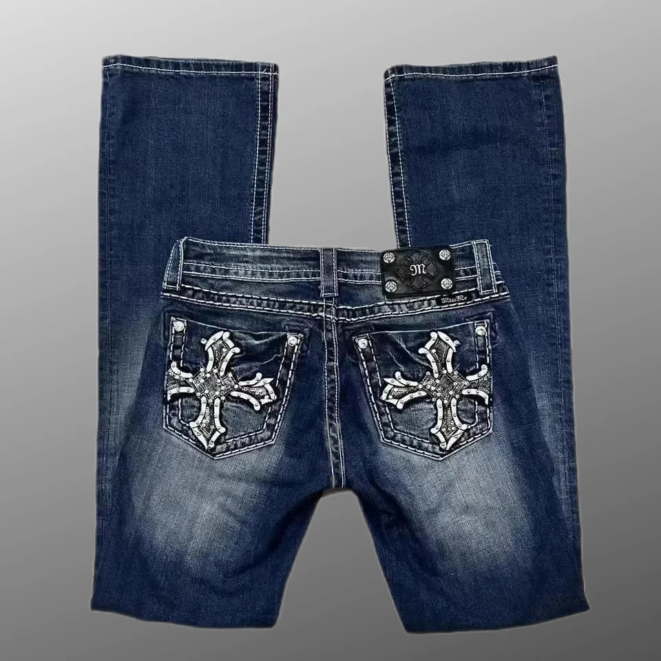 Джинсы с карманами и вышивкой в стиле ретро осень 2023 новые уличные мужские