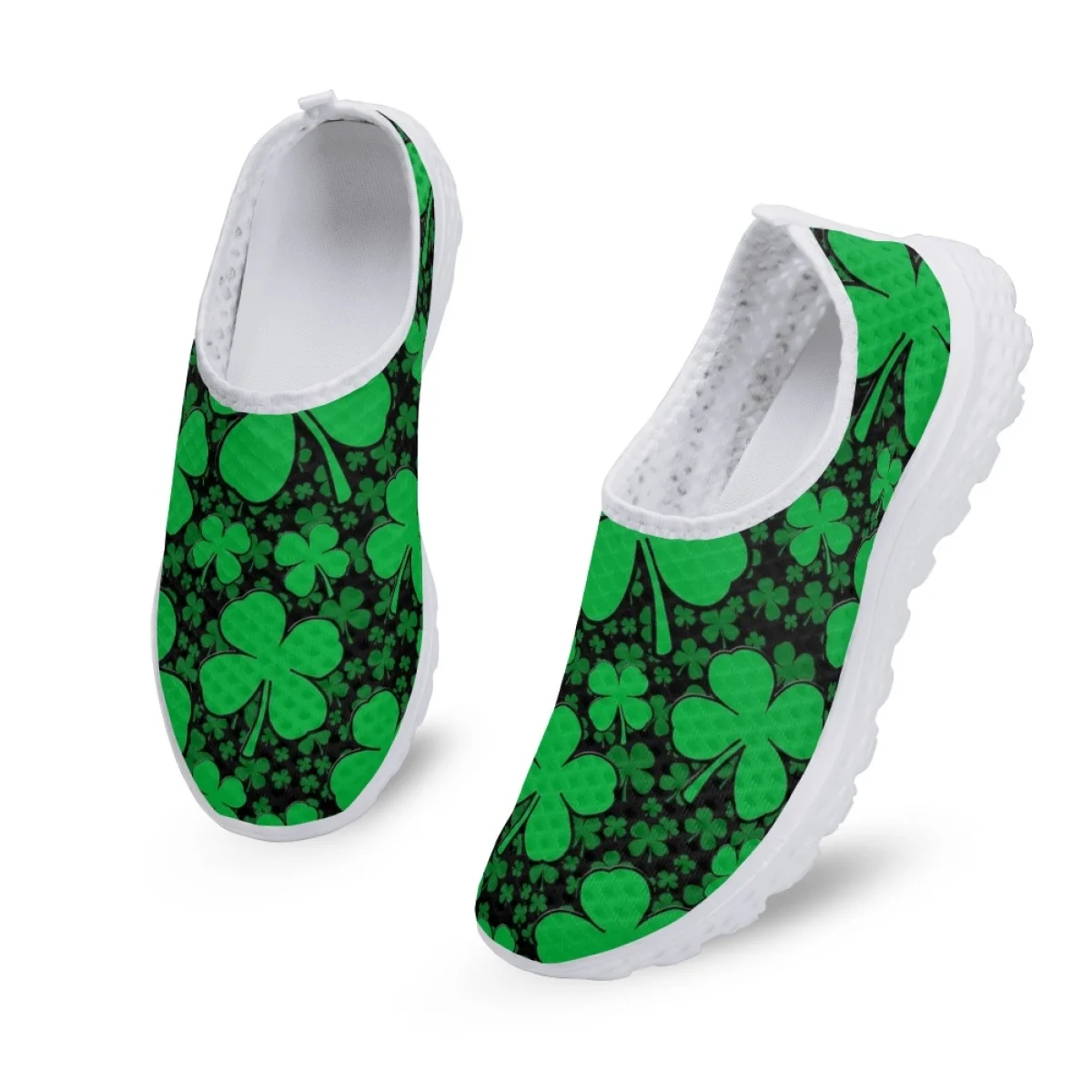 Nopersonality Happy Four Leaf Clover Ladies Shoes Casual Breathable Mesh Flat Sneakers Slip On Fashion Running Shoe Jogging