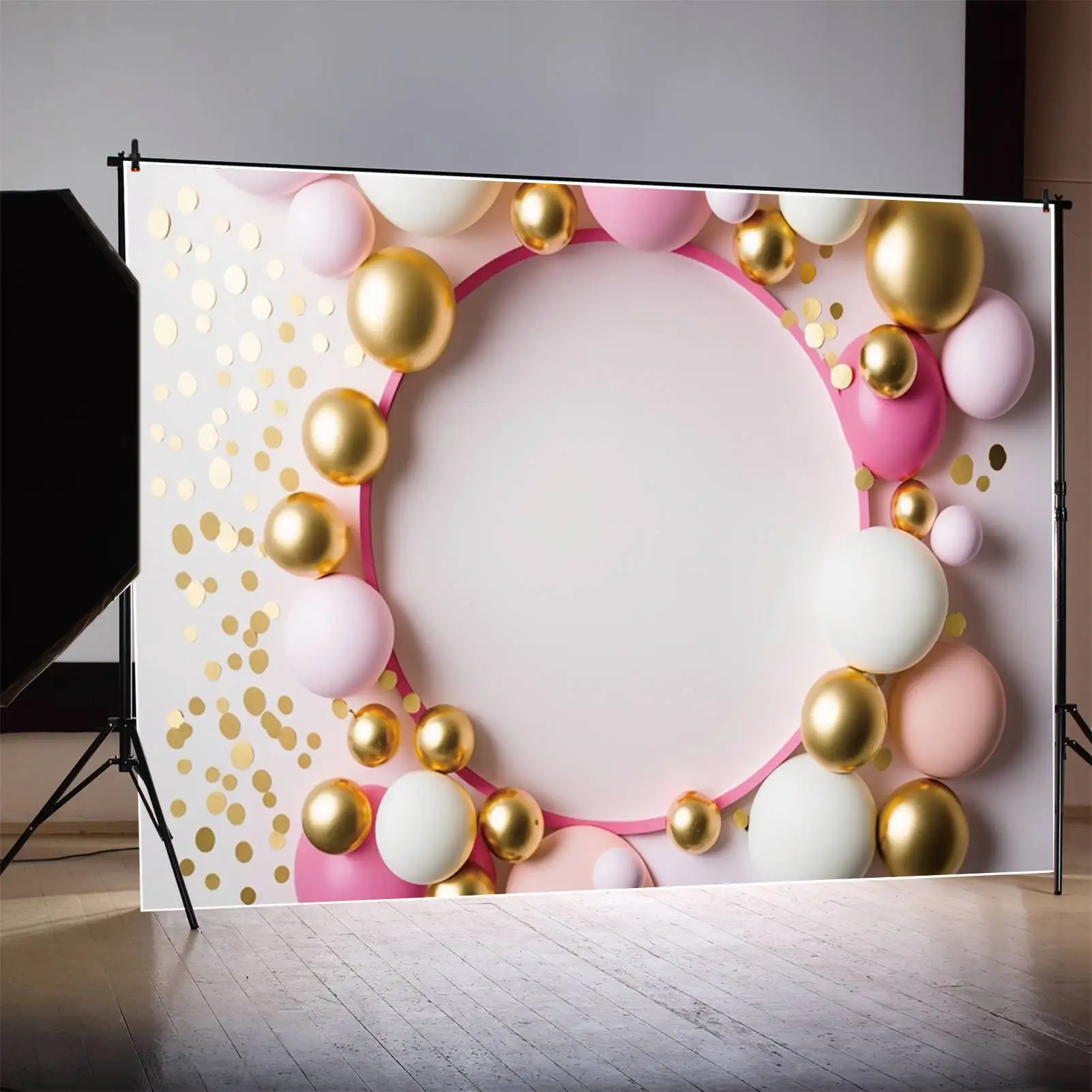 

MOON.QG Photo Backdrop Pink and Gold Circle Balloon Glitter Birthday Party Background Children Stage Frame Decoration Photoshoot