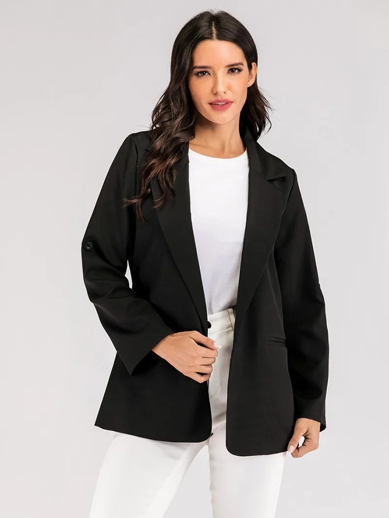 Women Blazers Black Jackets Elegant Work Solid Color Buttonless Suit Office Lady Blazer Suit High Quality Commute Casual Jackets