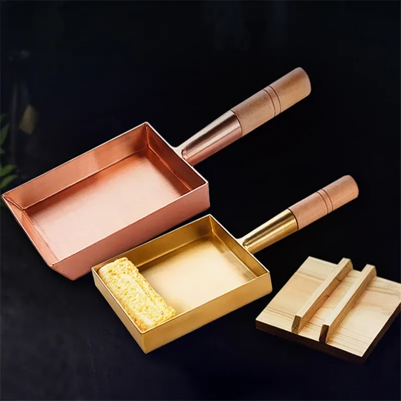 

NEW Brass baking tray Copper frying pan Square pan with wooden handle Copper Pot pancake pan Japanese style Yuzi braised copper