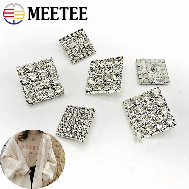Meetee 5/10Pcs 13/17/25mm Square Fur Button Alloy Rhinestone Shank Buttons DIY Garment Sewing Decorative Buckle Accessories | Дом и сад